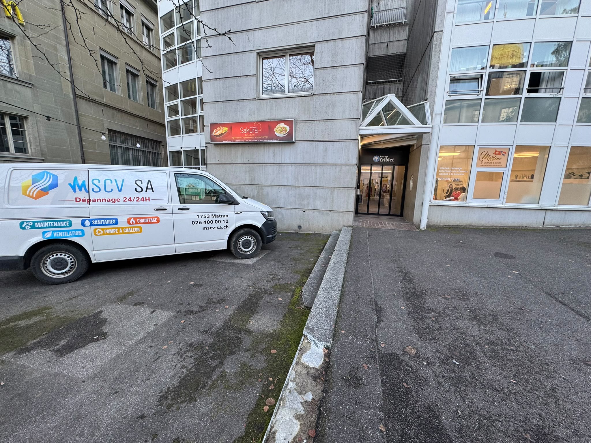 MSCV SA vehicle parked for a job in the city of Fribourg